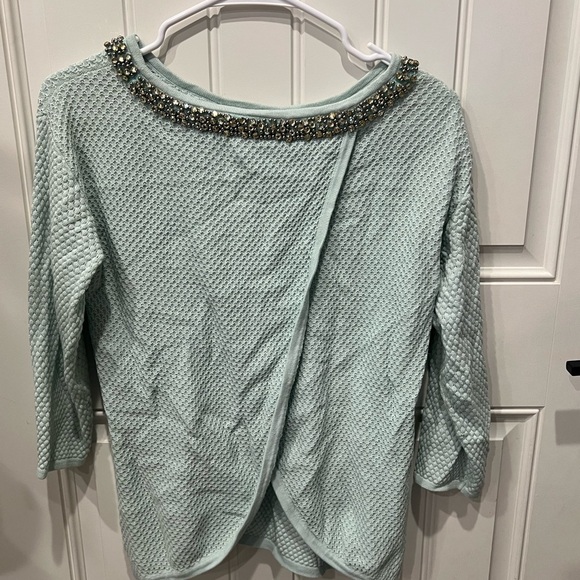 Hinge Small Light Blue Sweater with Embellished Collar (flawed missing 2 beads) - Picture 5 of 11